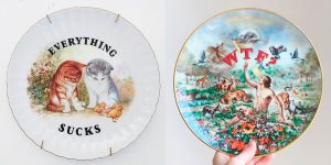 Thrifted Vintage Plates Made Irreverent With Typography By Marie-Claude Marquis
