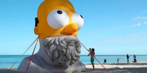 Homer Homer By Cool Shit Collective Is Seen During Sculpture By The Sea Festival In Australia