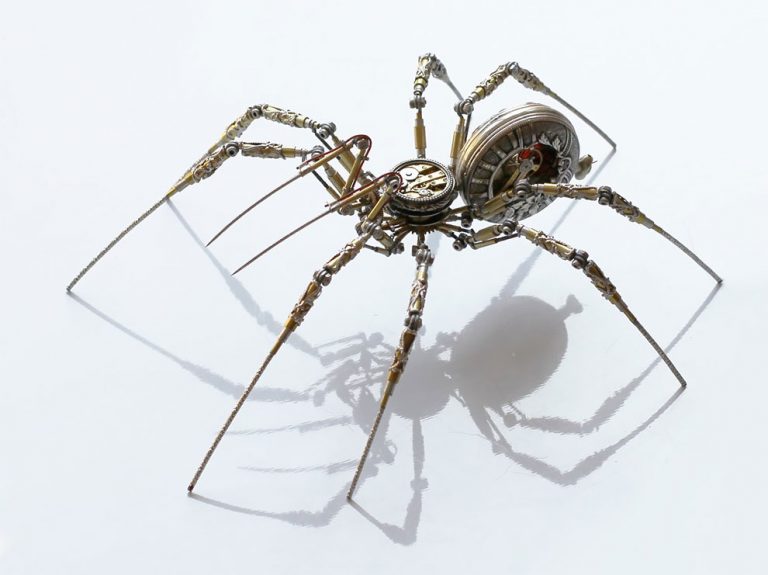 Hungarian Artist Creates Detailed Steampunk Spiders Out Of Various