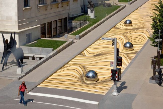 Giant Optical Illusion Transforms A Street In Montreal Into Wavy Sand ...