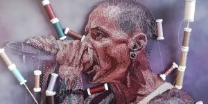 Portrait of Linkin Park’s Chester Bennington Made Entirely Out of Thread and Nails