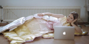 Artist Creates Stuck-At-Home Dresses from Duvets to Brighten Her Isolation
