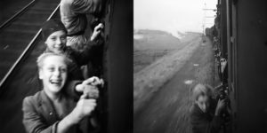 Photographs of Excited Dutch Boys Hanging on a Moving Train After the Liberation, 1945