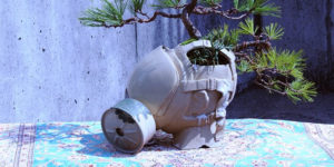 Pandemics Past, Green Futures Merge in Ceramic Gas Mask Pot from Franco-Japanese Project