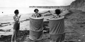 Bathers Changing Clothes Using the ‘Skreenette’ at the Public Beach, 1929