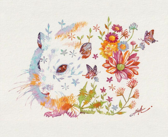 Japanese Artist Depicts Cats, Dogs, And Other Animals Using Watercolor ...