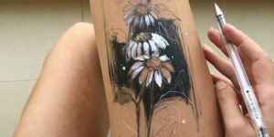 Artist Uses Her Own Thighs As A Canvas And Creates Stunning Ink Drawings