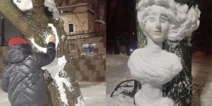This Woman Makes Unique Snow Sculptures on Park Trees