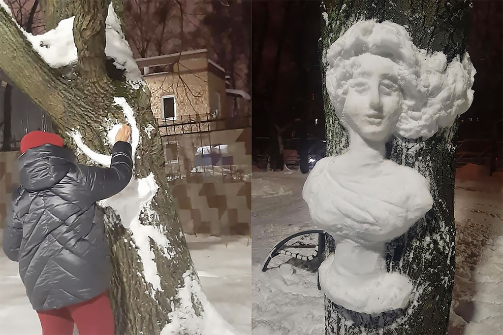 This Woman Makes Unique Snow Sculptures on Park Trees - Vimarsana News