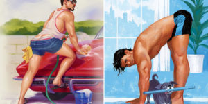 Sleek, Masculine, and Cheerful Pin-Up Superheroes and Ordinary Males by David Talaski