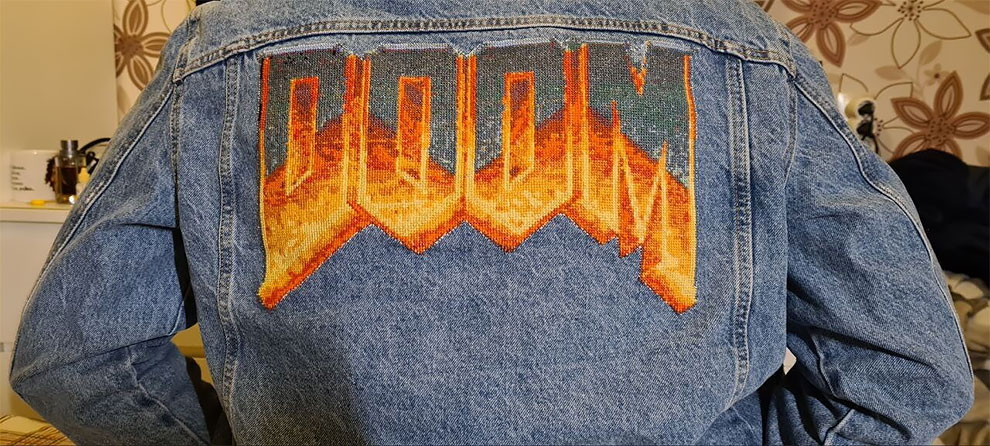 Wife Embroidered the Iconic DOOM Logo on Her Husband’s Jeans Jacket ...