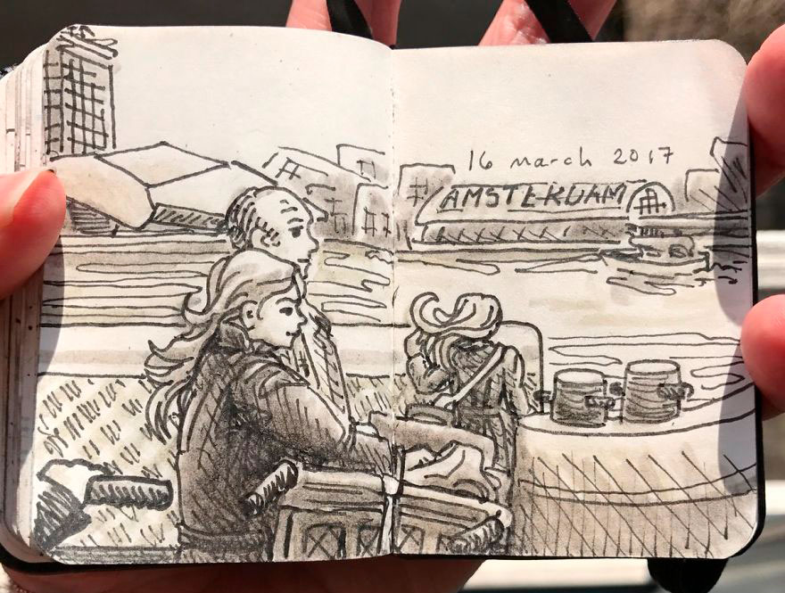 Artist Sketched Fellow Passengers On The Ferry In Amsterdam In A Tiny Sketchbook - Vimarsana News