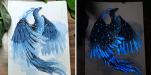 Artist Creates Animal-Themed Watercolor Paintings That Glow In The Dark