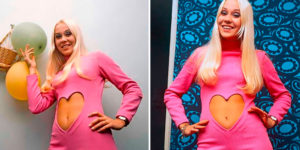 Agnetha Faltskog of ABBA Looking Groovy in a Pink Heart Jumpsuit in the 1970s