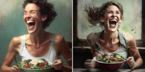 The Horrifying Truth About AI-Generated Images of Women Laughing Alone With Salad