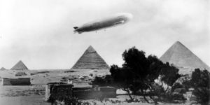 Embarking on a Breathtaking Aerial Adventure of of German Zeppelin Airship, Flying Over Giza's Pyramids in the 1930s