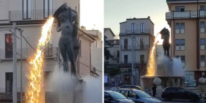 At the Moment that The Sun Is Shining, a Fountain in Italy Appears to Be Gushing out Lava