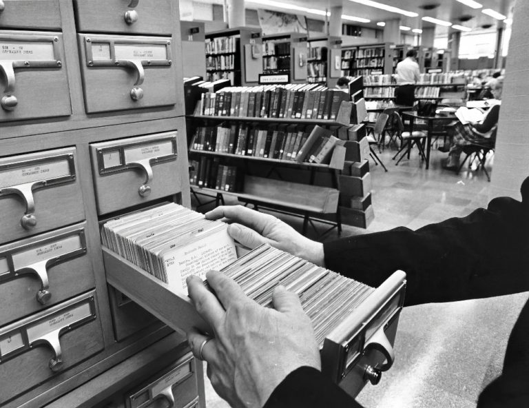 Vintage Photographs of People Using the Card Catalog at the Library in