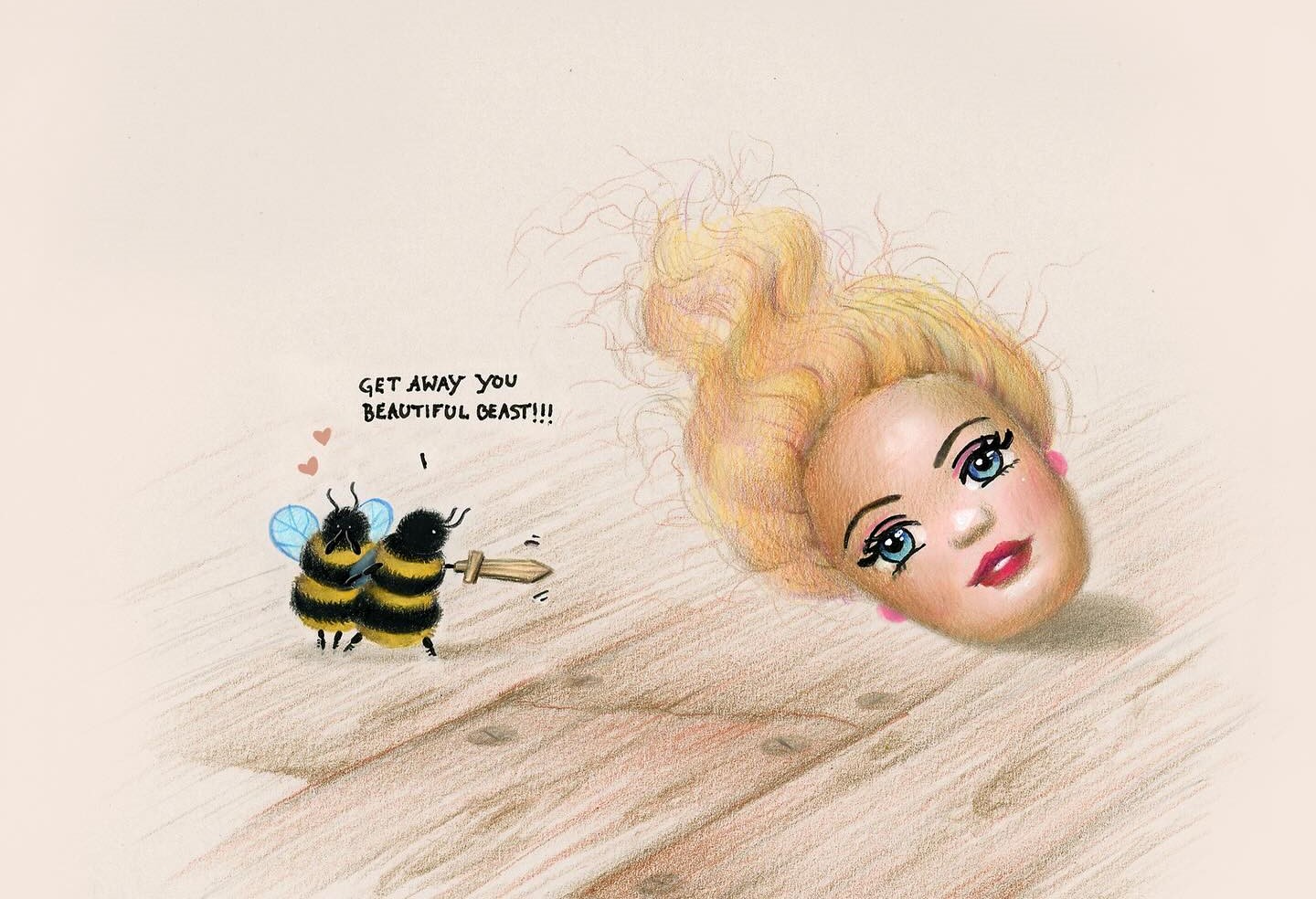 نحلات يومية بأحذية وقبعات — رسومات قلم رصاص مصغّرة تخلِط الفن البسيط بالدعابة الدافئة