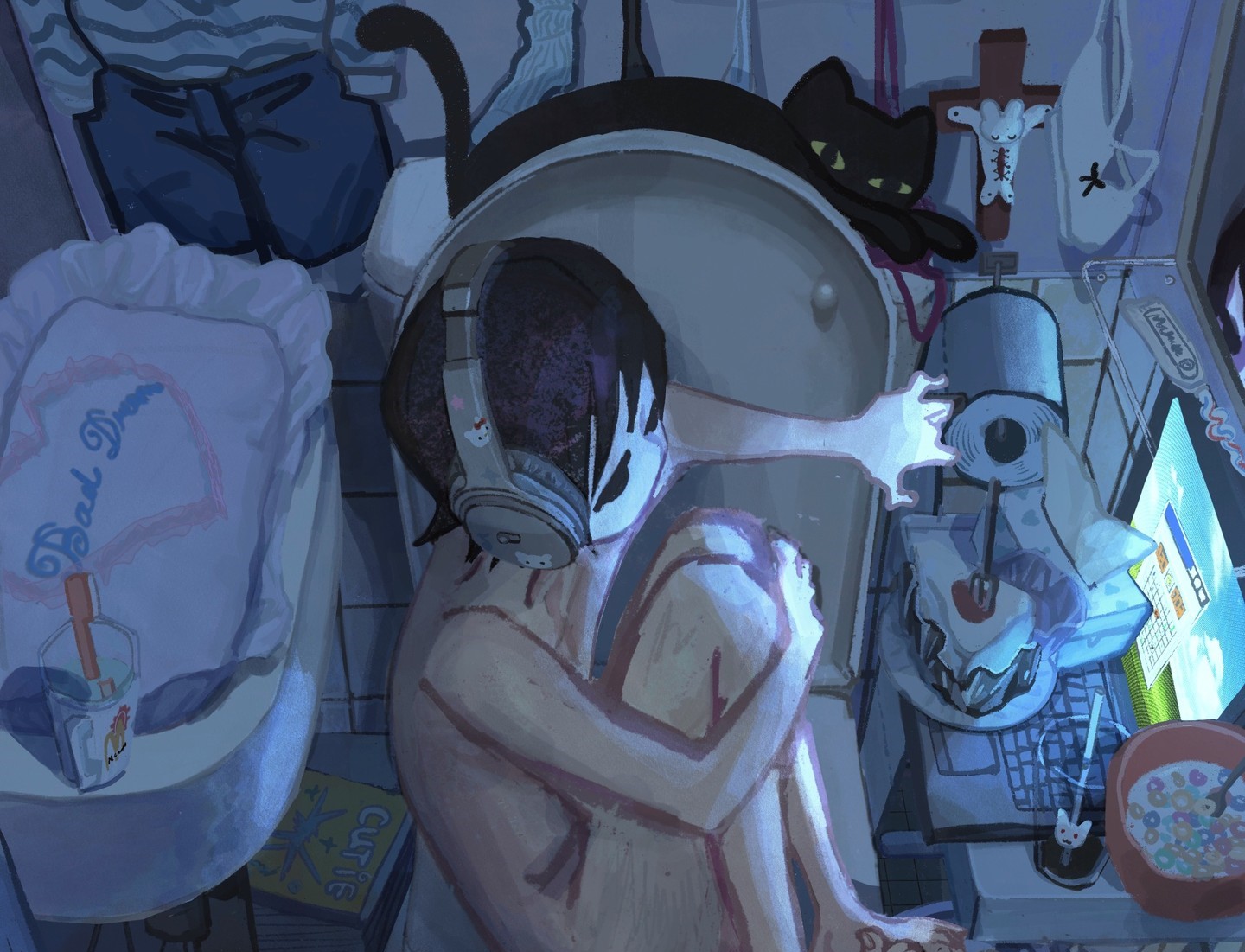 فنان يصنع رسوماً بوب‑سريالية أنيقة  
غرف باستيل، أشياء حادة وتعبيرات جامدة تحمل كل الضرر العاطفي