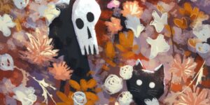 Illustrator Creates The “Dead Cat” Painting Series With Grim Reaper And Cat Sidekick Wandering Through A Whimsical, Soft‑spoken Afterlife