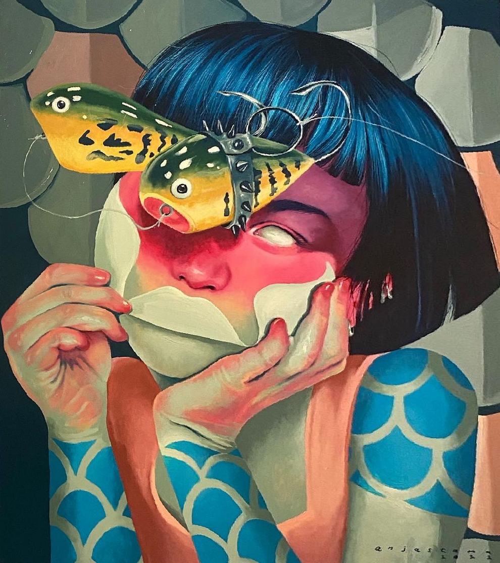 فنان يدمج التقاليد الجاوية مع الرسم المعاصر  
ويحول الأقمشة المزخرفة والشخصيات إلى مشاهد سريالية هادئة