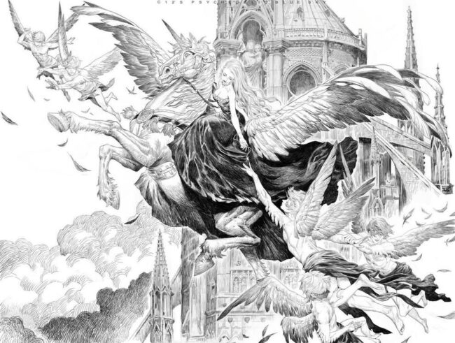 Breathtaking Anime‑inspired Scenes Mixing Religious Symbolism And Sci‑fi Vibes in Ink Drawings by Feng Wei