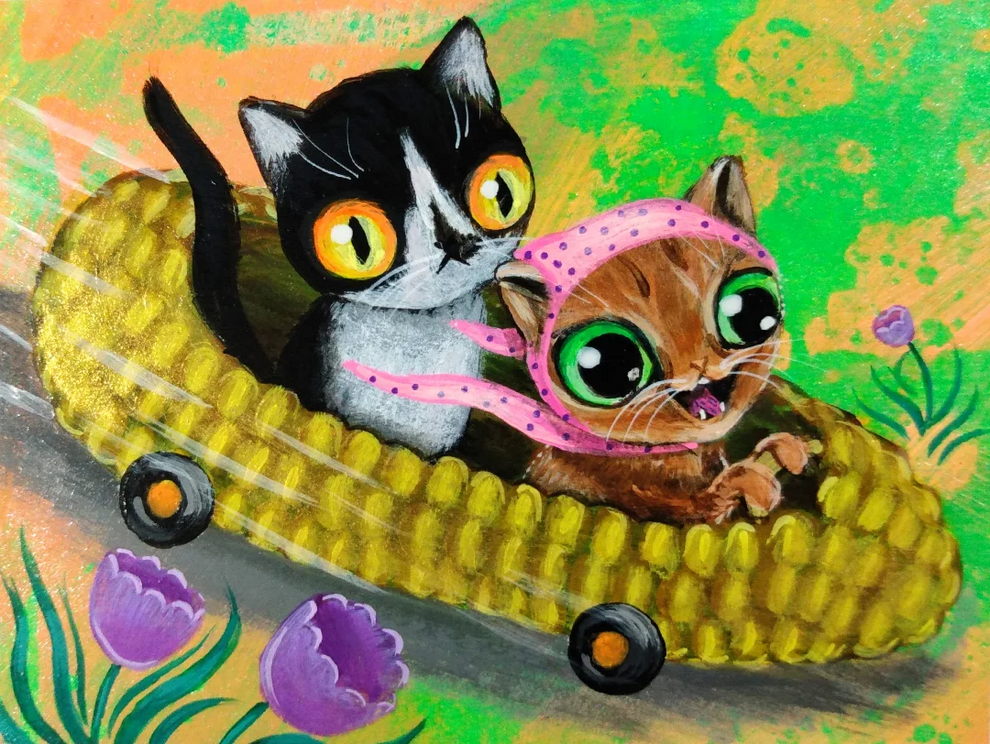 أنكا يانوفنا — رسوم طرائف كونية  
حيث تلتقط روبوتات خشبية سميكة الكوكبات في بحار سماوية