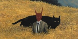Horned Figures, Grinning Cats And Jungle-like Vegetation That Stage Human Psyche As A Dense, Confusing Tropical Wilderness in Paintings by Ozy Worldy