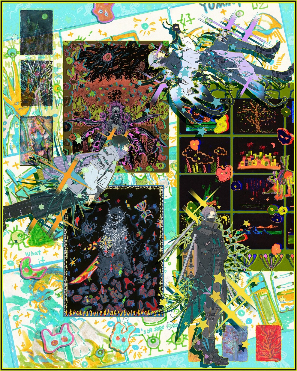 تراكيب ناعمة غنية بالألوان وخطوط دقيقة — كلُّ رسمٍ يتحوّل إلى صفحةٍ من كتابٍ رقيقٍ وفلسفي