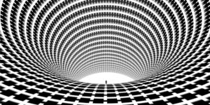 Artist Michael Strevens Hides a Tiny Human Figure Inside Every Geometric Abstraction to Turn Flat Patterns Into Infinite Worlds