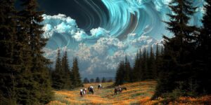 AI Artist Brett Keyes Leaves Reality at the Shoreline and Paints Lakes That Dissolve Into Pattern